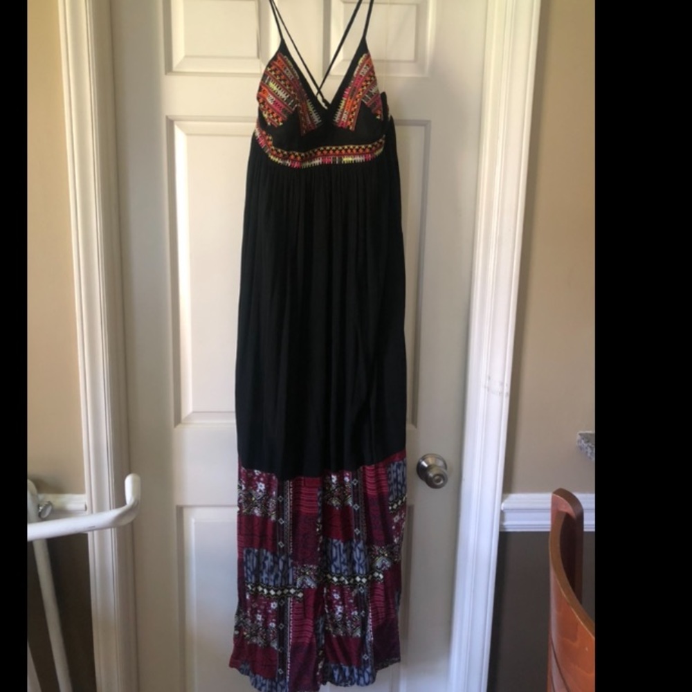 Entro Patchwork Embroidered Maxi Dress -BLACK L